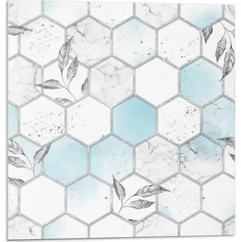 Dlažba Vinylové dlaždice s grafikou do koupelny - Šestiúhelníkový vzor s listy 9x30x30