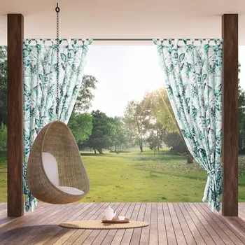 Závěs GARDEN na zahradu a terasu s rostlinným motivem z voděodolné látky na poutkách se suchým zipem 155 x 240 cm