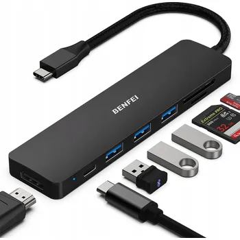 USB hub BENFEI USB-C HUB 7v1: HDMI, USB 3.0, čtečka karet a Power Delivery (černý)