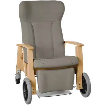Sedací souprava GAVOTA F2-2-P pečovatelské křeslo, mobilní, s polohováním obsluhou, opěrák comfort, pevné područky, dřevěný rám, látka šedá