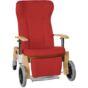 Sedací souprava GAVOTA F2-2-V pečovatelské křeslo, mobilní, s polohováním obsluhou, opěrák comfort, výškově stavitelné područky, dřevěný rám, koženka červená