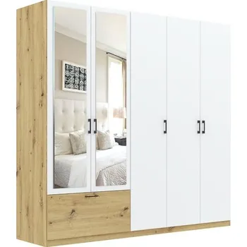 Šatní skříň Šatní skříň ALTA 5D1S se zrcadlen, Dub Artisan/Bílá
