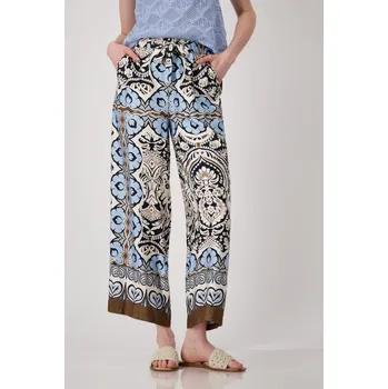 Dámské kalhoty Kalhoty Monari 9575 modro hnědé s ornamenty Velikost: 38