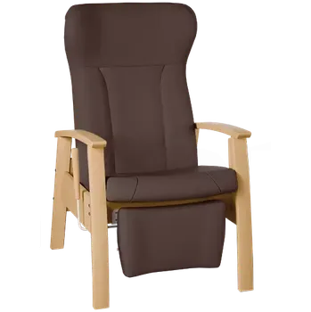 Sedací souprava GAVOTA C2-2-P pečovatelské křeslo, pevné, s polohováním obsluhou, opěrák comfort, pevné područky, dřevěný rám, koženka tmavě hnědá