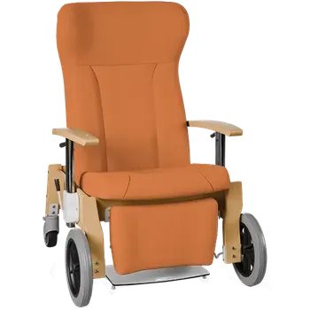 Sedací souprava GAVOTA F2-2-V pečovatelské křeslo, mobilní, s polohováním obsluhou, opěrák comfort, výškově stavitelné područky, dřevěný rám, látka oranžová