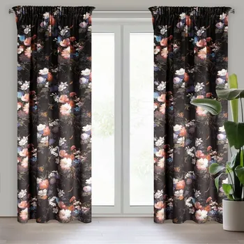 Závěs KAREN z měkkého sametu zdobený květinovým potiskem