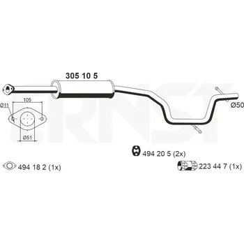Tlumič výfuku Střední tlumič výfuku ERNST 305105
