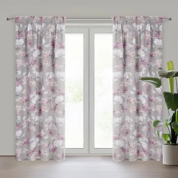 Závěs SHERRY z etamínu s potiskem květin poloprůhledný