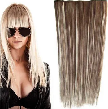 Příčesek Clip in vlasy - 60 cm dlouhý pás vlasů - odstín - F613/8 (melír beach blond ve světle plavé)