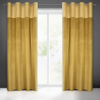 Závěs ELEN ze sametu s ozdobným pásem s jemně zlatým geometrickým potiskem v horní části 140 x 250 cm