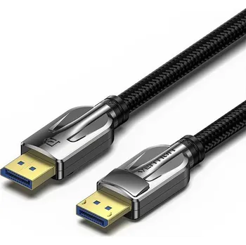 Kabel Video kabel Vention Cotton Braided DP 2.0 Male to Male 8K HD Cable 1.5M Black Zinc Alloy Type
