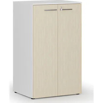 Kancelářská sestava Kancelářská skříň s dveřmi PRIMO WHITE, 3 police, 800 x 640 x 1335 mm, bílá/bříza