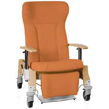 Sedací souprava GAVOTA G2-2-V pečovatelské křeslo, mobilní, s polohováním obsluhou, opěrák comfort, výškově stavitelné područky, dřevěný rám, látka oranžová