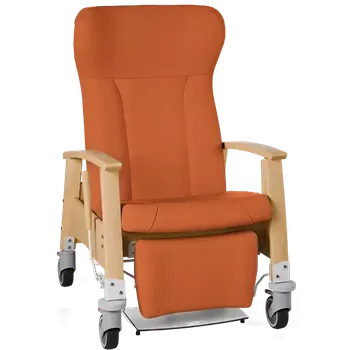 Sedací souprava GAVOTA G2-2-P pečovatelské křeslo, mobilní, s polohováním obsluhou, opěrák comfort, pevné područky, dřevěný rám, koženka oranžová