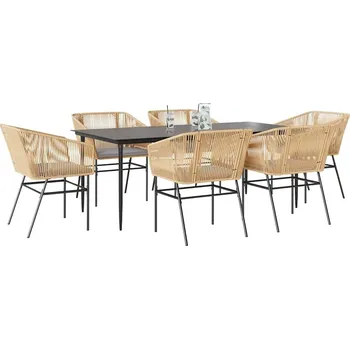 Zahradní sestava vidaXL 7dílný zahradní jídelní set s poduškami polyratan sklo [3334525] Barva: Hnědá