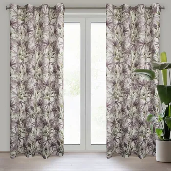 Závěs TESSA z měkkého sametu s motivem malovaných fialových květů 140 x 250 cm