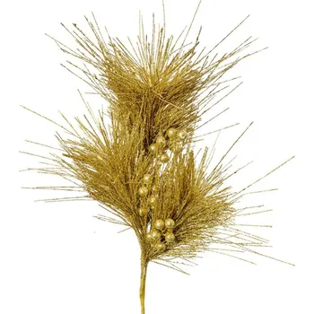 umělá květina Zlatá dekorační umělá rostlina třpytivá větvička s bobulemi – 80 cm
