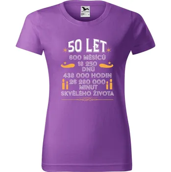 Dámské tričko Dámské tričko s potiskem 50 let dny Barva trička: Fialová - 64, Velikost: 2XL