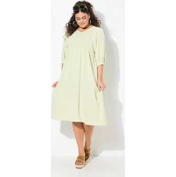 Dámské šaty Ulla Popken, Plus size Mušelínové midi šaty, A střih, výstřih do V, krátké rukávy pro plnoštíhlé nadměrná velikost, 838440407-1128, béžový, 42/44, Nadměrné velikosti, Plus size oblečení, Oblečení pro boubelky, Oblečení pro baculky, Oblečení pro plnoštíhlé