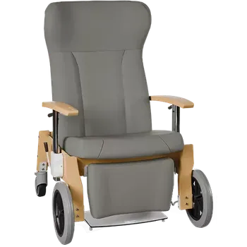 Sedací souprava GAVOTA F2-2-V pečovatelské křeslo, mobilní, s polohováním obsluhou, opěrák comfort, výškově stavitelné područky, dřevěný rám, koženka šedá