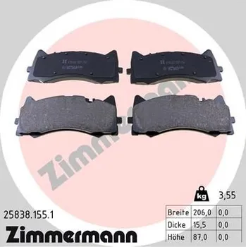 Brzdová destička Sada brzdových destiček, kotoučová brzda ZIMMERMANN 25838.155.1