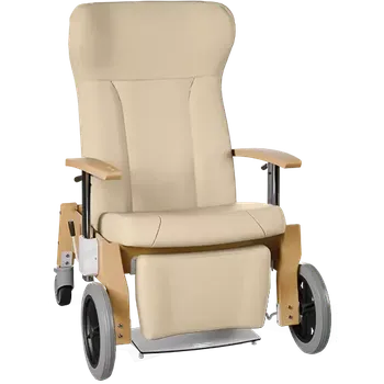 Sedací souprava GAVOTA F2-2-V pečovatelské křeslo, mobilní, s polohováním obsluhou, opěrák comfort, výškově stavitelné područky, dřevěný rám, koženka béžová
