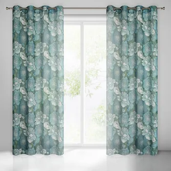 Závěs ASTER z etamínu v eko stylu s květinovým potiskem, poloprůhledný 140 x 250 cm