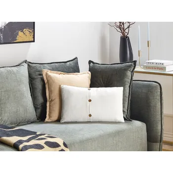 Sada 2 dekorativních polštářů bílá len bavlna 30 x 50 cm dekorační knoflíky klasický retro styl dekorace doplňky Beliani