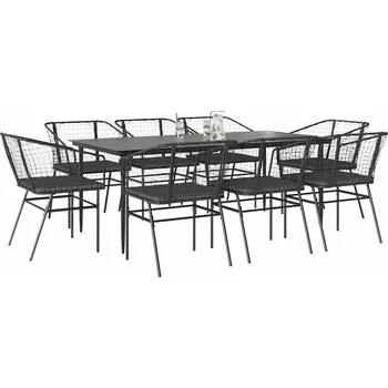 Zahradní sestava vidaXL 9dílný zahradní jídelní set s poduškami polyratan sklo [3334512] Barva: Černá