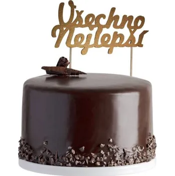 Jedlá dekorace na dort Dortisimo Zápich do dortu zlatý Všechno nejlepší 202415