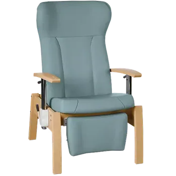 Sedací souprava GAVOTA C2-2-V pečovatelské křeslo, pevné, s polohováním obsluhou, opěrák comfort, výškově stavitelné područky, dřevěný rám, koženka modrá