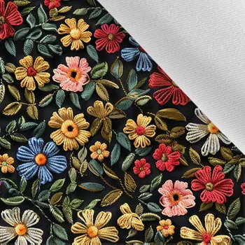 Látka gabardén light imitace výšivky tmavé 1