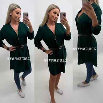 Dámská halenka Prodloužená tunika s páskem Barva: Neon růžová