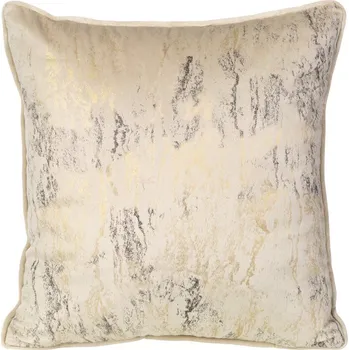 Sametový povlak na polštář KORNELIA zdobený světlezlatým mramorovým potiskem s lemem po okrajích