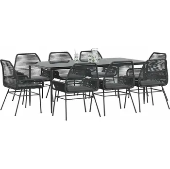 Zahradní sestava vidaXL 9dílný zahradní jídelní set s poduškami polyratan sklo [3334484] Barva: Černá