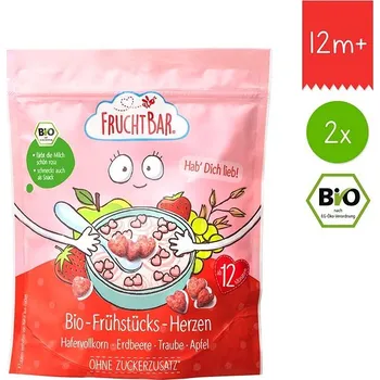 FruchtBar BIO Cereálie srdíčka s jahodami a jablkem 2× 125 g