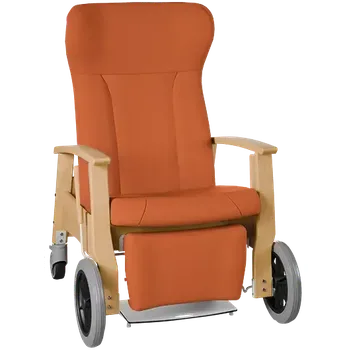 Sedací souprava GAVOTA F2-2-P pečovatelské křeslo, mobilní, s polohováním obsluhou, opěrák comfort, pevné područky, dřevěný rám, koženka oranžová