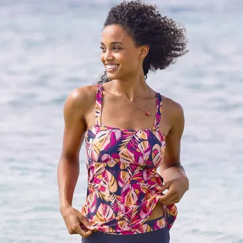 Dámské plavky Plavkový tankiny top s potiskem Baracoa pro ženy po operaci prsu šedá/oranžová 46