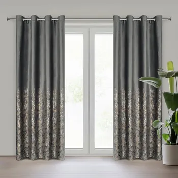 Hotový závěs TORI ze sametu zdobený jemným potiskem větviček 140 x 250 cm