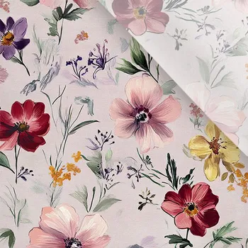 Umělé hedvábí / silky mírně elastické růžové květy Muan