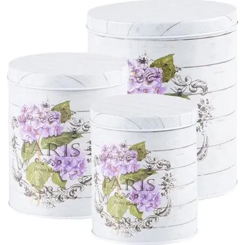 Dóza na potraviny Emocio Plechová kulatá dóza Paris, set 3 ks, 135 × 160/110 × 130/75 × 90 mm