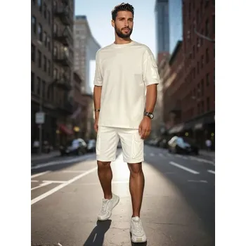 Dstreet Poutavý pánský komplet s kapsami v bílé barvě