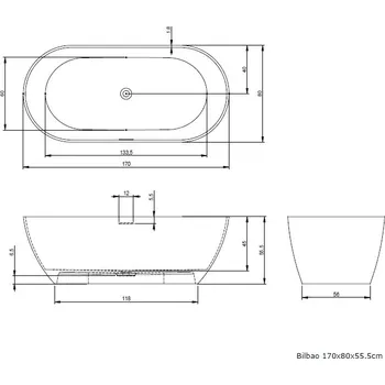 Vana RIHO BILBAO vana litá 170x80 bílá, do prostoru, volně stojící B118001105