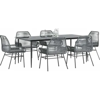 Zahradní sestava vidaXL 7dílný zahradní jídelní set s poduškami polyratan sklo [3334469] Barva: Šedá