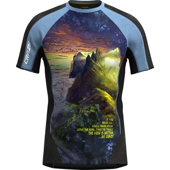 Pánské tričko Crazy tričko Air - pánské - černé/modré s motivem hor Velikost: L