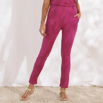 Úzké jednobarevné kalhoty ze vzdušného úpletu purpurová 50