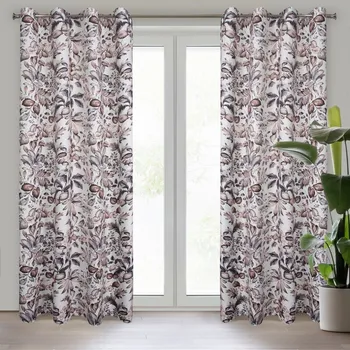 Závěs HANA z měkkého sametu s motivem listů a květů 140 x 250 cm