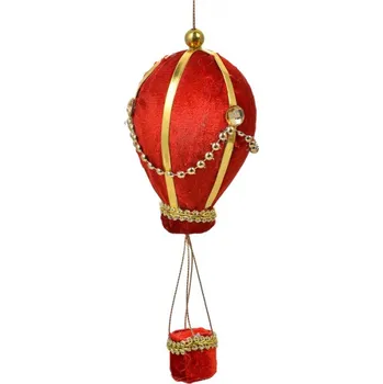 Vánoční ozdoba Závěsná dekorace červeno-zlatý horkovzdušný balón Ollie – 8x20 cm