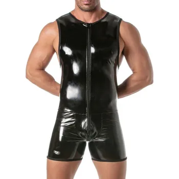 Pánské erotické prádlo Body TOF Paris Vinyl Full Zipped černé L, pánské fetiš body se zipem