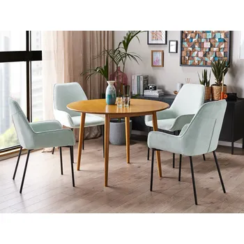 Jídelní stůl Jídelní stůl světle hnědý MDF kaučukové dřevo ø 110 cm kulatý retro design obývací pokoj jídelna Beliani